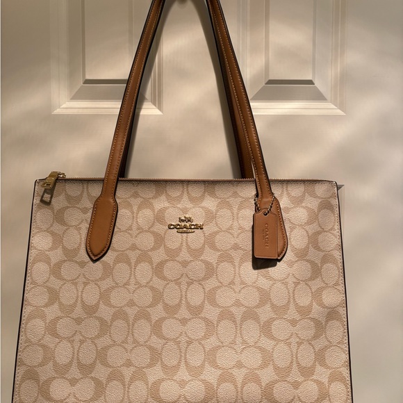 Coach Handbags - Coach Signature Canvas Tote - Cream and Brown